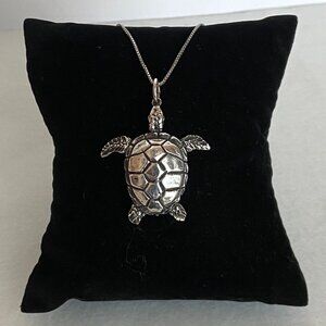 VTG Sterling Silver 925 OTT 1.5" Dimensional Sea Turtle Pendant Necklace 18"